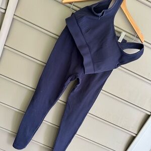 Navy Ribbed Leggings and Crop Top Set